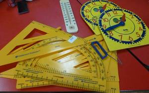 lot 328 image: group of very large angle protractor items and clocks