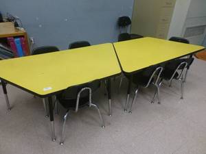 lot 601 image: Two piece yellow hexagon table and 6 chairs