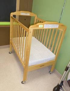 lot 700 image: Baby Crib on wheels with plexiglass ends for easy monitoring