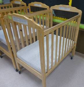 lot 704 image: Baby Crib on wheels with plexiglass ends for easy monitoring