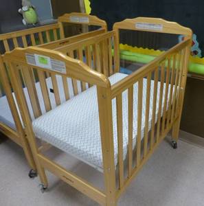 lot 705 image: Baby Crib on wheels with plexiglass ends for easy monitoring