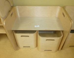 lot 817 image: Wood bench with storage units for gloves, hats, books etc underneath