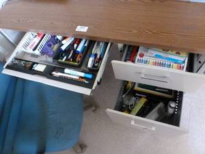 lot 903 image: Desk with contents and chair    (doesnt include laptop)