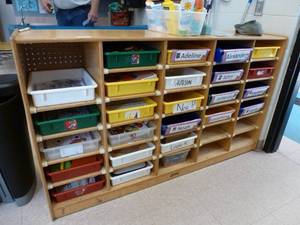 lot 923 image: Large cubby storage cabinet and contents