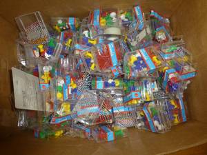 lot G64 image: Two boxes full of new paper clips, tacks, rubber bands