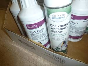 lot C65 image: 8 cans of chalkboard and whiteboard cleaner and 3 bottles of window cleaner