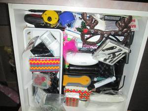 lot O600 image: Contents of cubbies, includes office supplies, ribbons & more