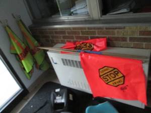 lot O174 image: Pair of school patrol flags and vests