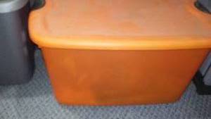 lot 877 image: Sterilite Covered Tote of Craft Supplies.