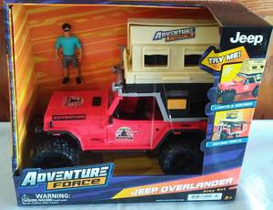 lot 741 image: Adventure Force Jeep Overlander Play Vehicle, Roof Tent, Posable Figure, Lights.