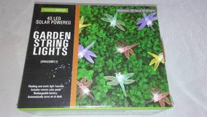 lot 913 image: Dragonfly Solar Powered LED Garden String Lights, 40 LEDs New.