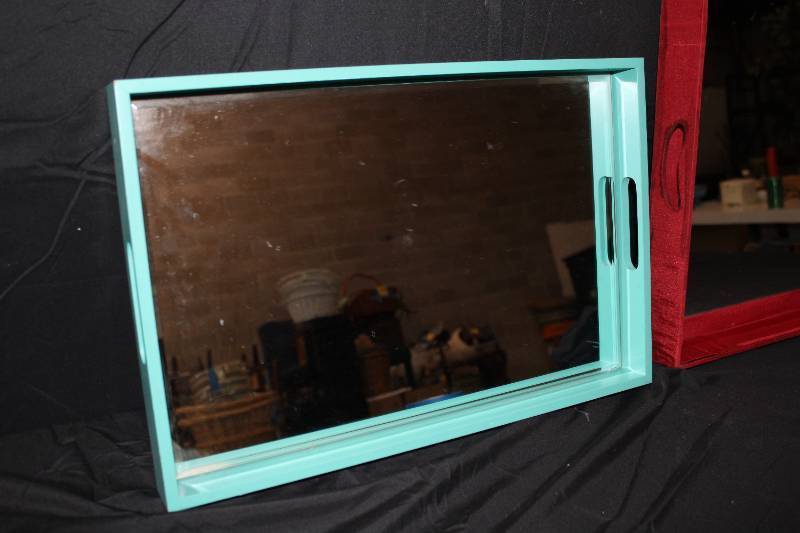Red, and Turquoise mirrored serving trays