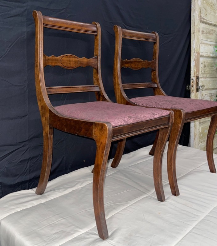 Set of 2 chairs with purple brocade seats