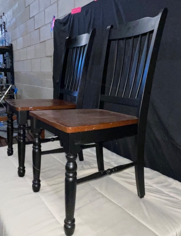 Set of 2 Brown and Black Lacquer Finish Chairs