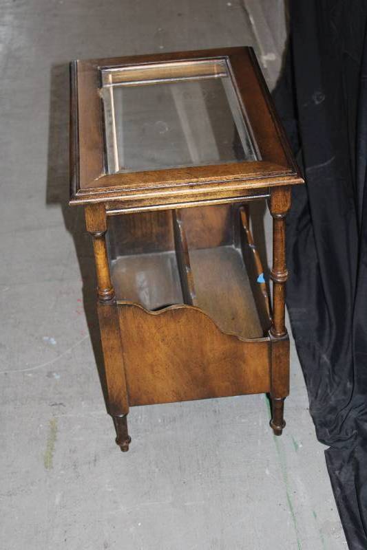 Glass Top End Table with Magazine Rack