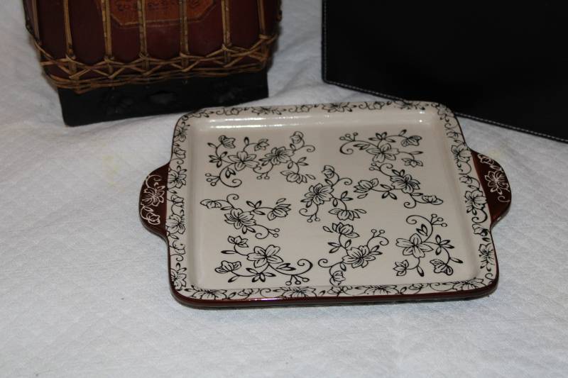 Lot of Leather Box, faux leather jar and small serving tray