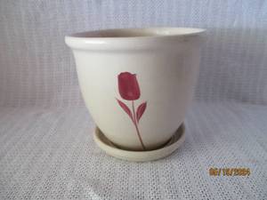 lot 40 image: Ceramic Flower Pot with Saucer and Red Tulip Design