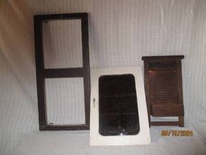 lot 44 image: Antique Wooden Frame, Mirror, and Washboard Set
