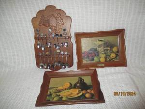 lot 50 image: Vintage Collectible Spoon Display with Framed Still Life Art Prints