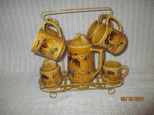 lot 53 image: Vintage Ceramic Coffee Set with Stand - 8 Pieces