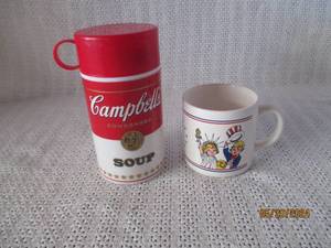 lot 67 image: Vintage Campbells Soup Thermos and Liberty Mug Set