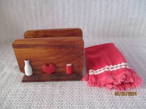 lot 69 image: Wooden Napkin Holder with Red Decorative Cloth