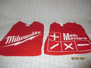 lot 126 image: Lot of 2 Red Graphic T-Shirts - Milwaukee & Math Masters
