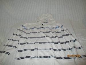 lot 146 image: Mens White Hooded Pullover with Striped Design