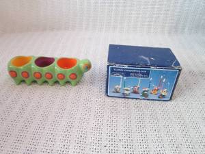 lot 255 image: Vintage House of Lloyd Clown Candleholders & Ceramic Caterpillar Planter