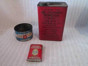 lot 256 image: Vintage Tin Can Collection Coffee, Tobacco, and Oil Cans