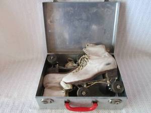 lot 301 image: Vintage White Leather Roller Skates with Case