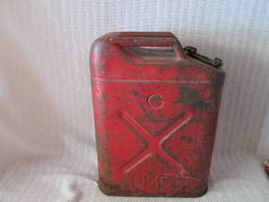 lot 306 image: Vintage Red Jerry Can 5 Gallon Metal Gas Container