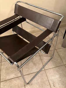 lot 1 image: Vintage Wassily Style Mid Century Leather and Chrome Chair