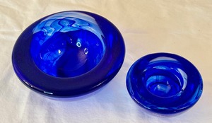 lot 11 image: Two Kosta Boda Atoll Blue Swirl Art Glass Candle Holders