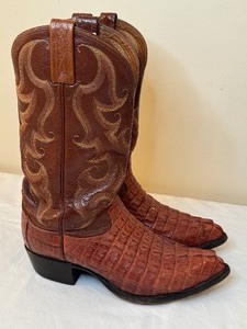 lot 9 image: Tony Lama CY1009 Mens Exotic Collection Western Boot with Almond Royal Hornback Tailcut Caiman Leather Foot