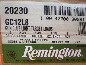lot 25 image: Case of 250 Remington 12ga 2 34 #8 Target Shells