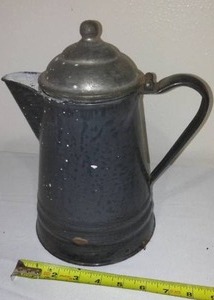 lot 298 image: Vintage Enamel Ware Coffee Pot. Cowboy Style