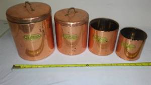 lot 328 image: Copper Colored Mid-Century Kitchen Set of 4.