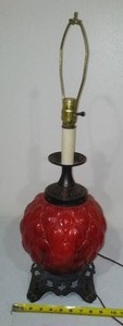 lot 349 image: Red Glass Lamp Midcentury.