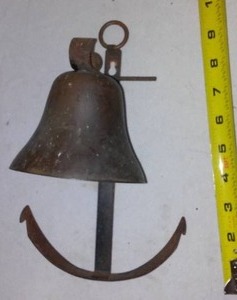 lot 383 image: Anchor framed Brass Bell - great for the lake.