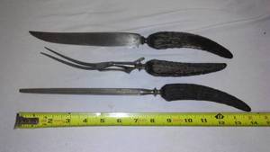 lot 403 image: Antler Handle Carving Set., Excellent.