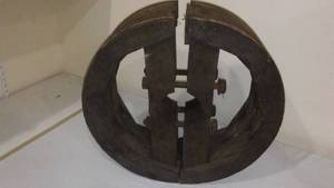 lot 444 image: Antique Wooden Flat  Belt Pulley Wheel 18x6.