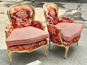 lot 5 image: Pair of Custom Upholstered Antique French Begeres Chairs