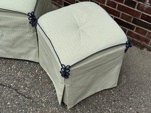 lot 32 image: Pair of Custom Upholstered Hickory Chair  Cocktail Ottomans