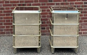 lot 26 image: Pair Drexel Heritage Faustine Mirrored Nightstands