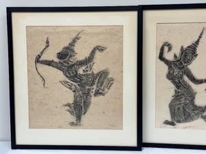 lot 53 image: Pair of Framed Thai Temple Rubbings