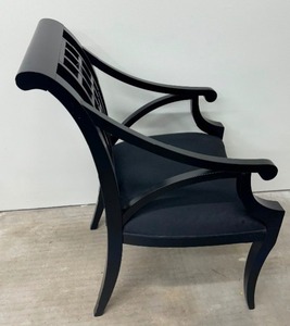 lot 56 image: Black Painted Asian Style Accent Chair