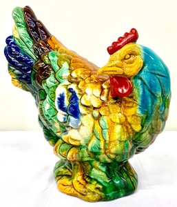 lot 80A image: Vintage Ceramic Crackle Glaze Chicken Farmhouse,  French Country