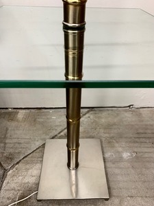 lot 88 image: Vintage Bamboo Look Floor Lamp with Built-In Glass Shelf
