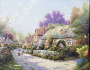 lot 123 image: Framed Thomas Kinkade - Stone Bridge